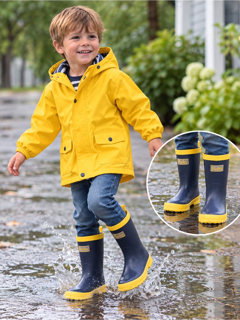 Hatley Kids Rain Boots – US Size 2 – Navy & Yellow